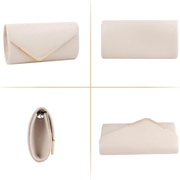 Women Nude Trendy Clutch Purses Evening Fashion Envelope Cross-Body Handbags - Picture 4 of 7